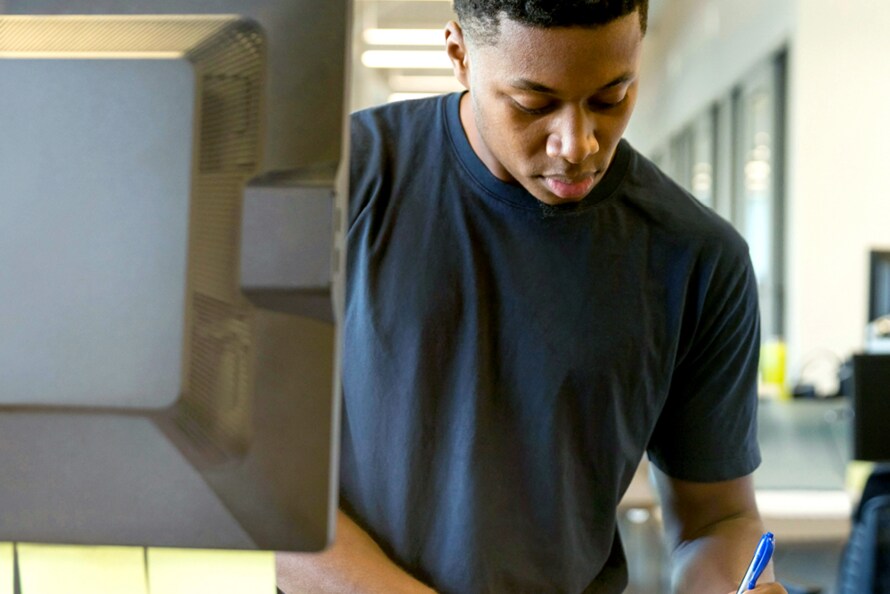 College student at computer